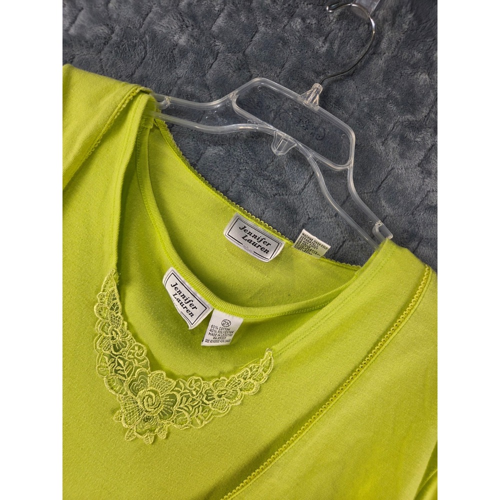 Jennifer Lauren Lime Green Lace Trim Twin Set Tank Tie Front Cardigan 2X Plus